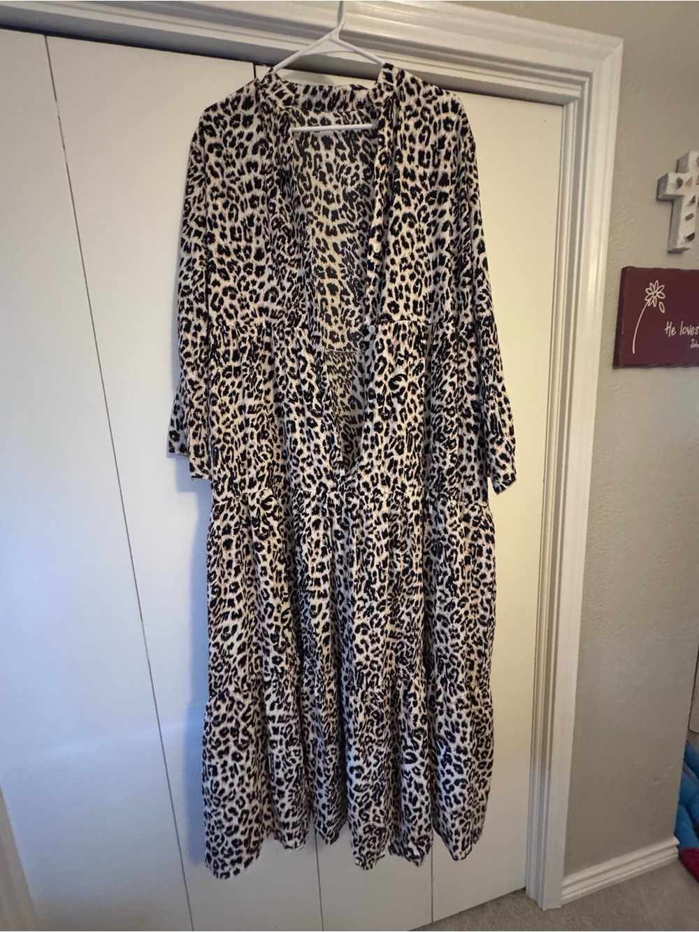 Leopard Print Tiered Maxi Dress - Beige/Black